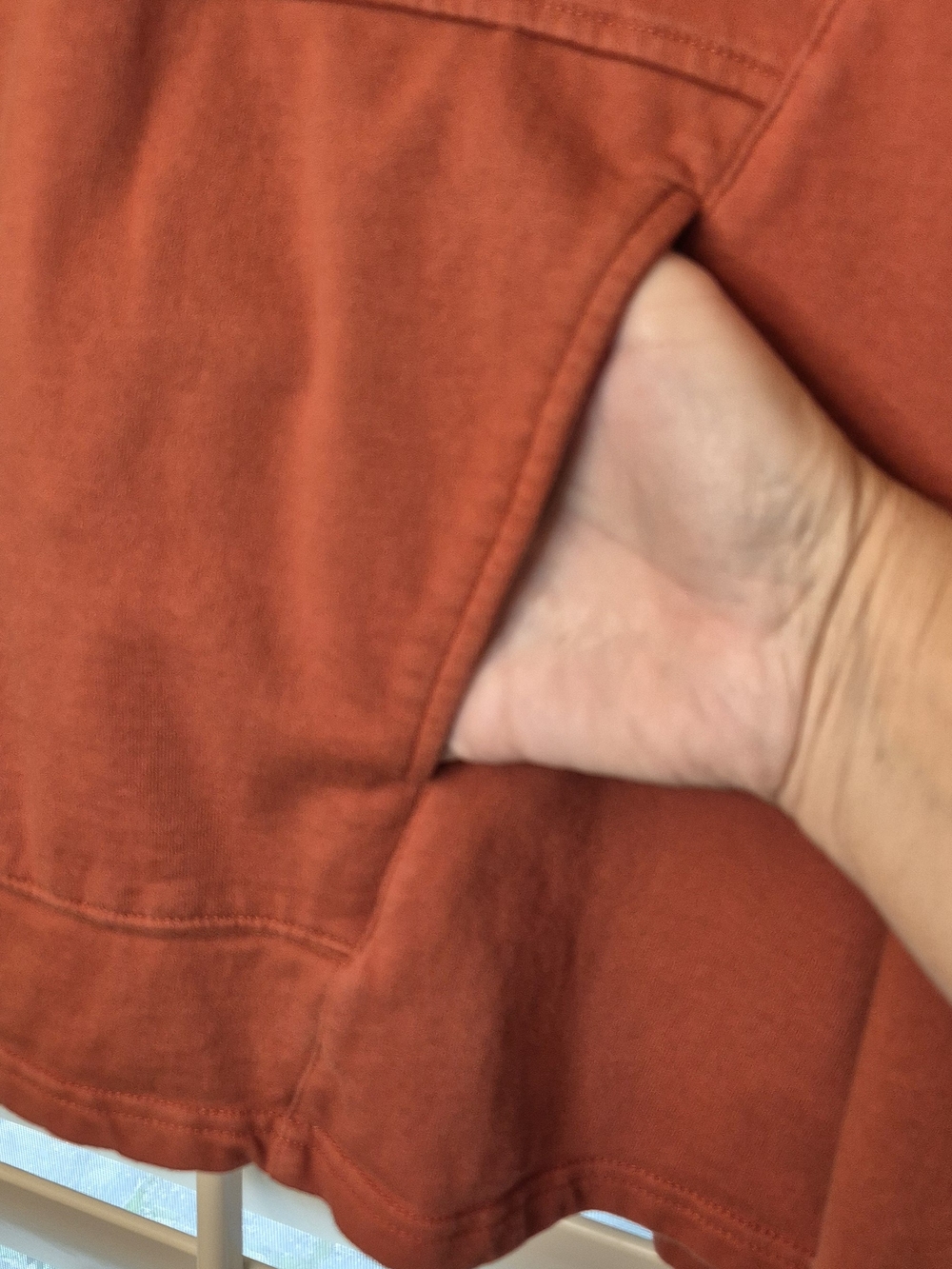 Cotton Bleu Henley Hoodie Pullover in Rust Autumn Orange Sz L Front Pouch Pocket - Picture 3 of 6